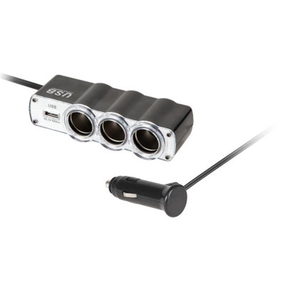 Autoadaptér napíjací 3xzásuvka+1xUSB+kabel
