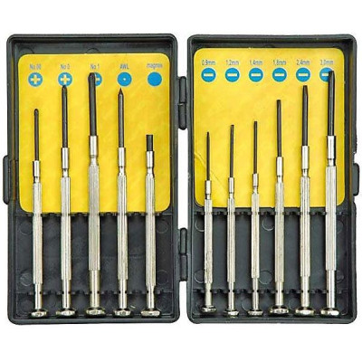 Sada skrutkovačov-hodinárske, celokovové 11ks