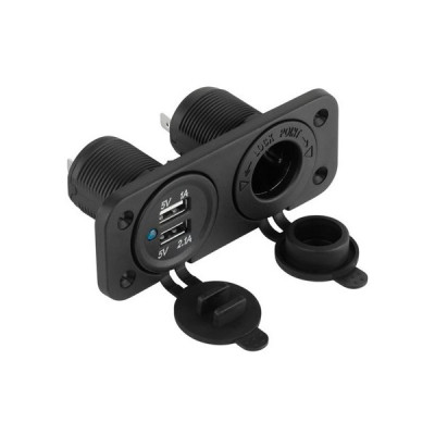 Nabíjačka do auta 2xUSB 3,1A+autozásuvka panelová
