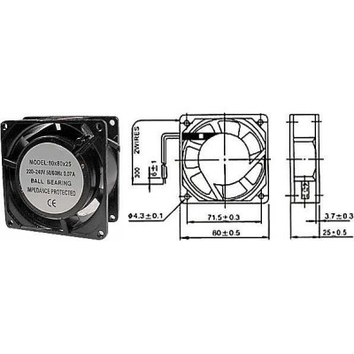 Ventilátor 80x80x25mm 230V 0,07A 2350ot/min