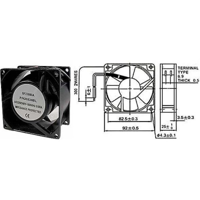 Ventilátor 92x92x25mm 230V 0,08A 2250ot/min