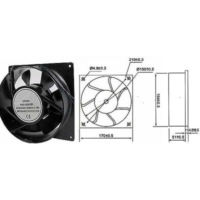 Ventilátor 170x170x51mm 230V 0,23A 2200ot/min.