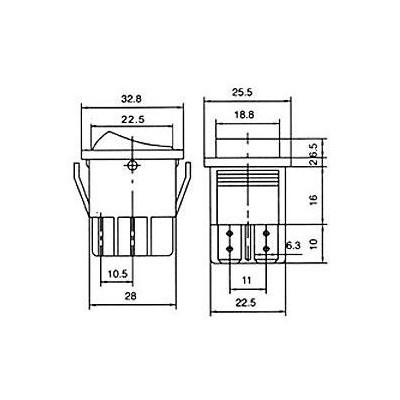 Tlačítko kolískové RS-211-2C OFF-(ON) 2pol. 15A
