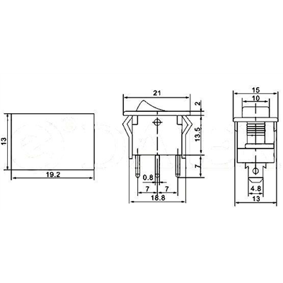 Vypinač kolískový KCD1-2 OFF-ON červený/zelený