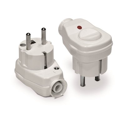 Vidlica 230V biela uhlová s vypinačom +kontrolka WT-LK